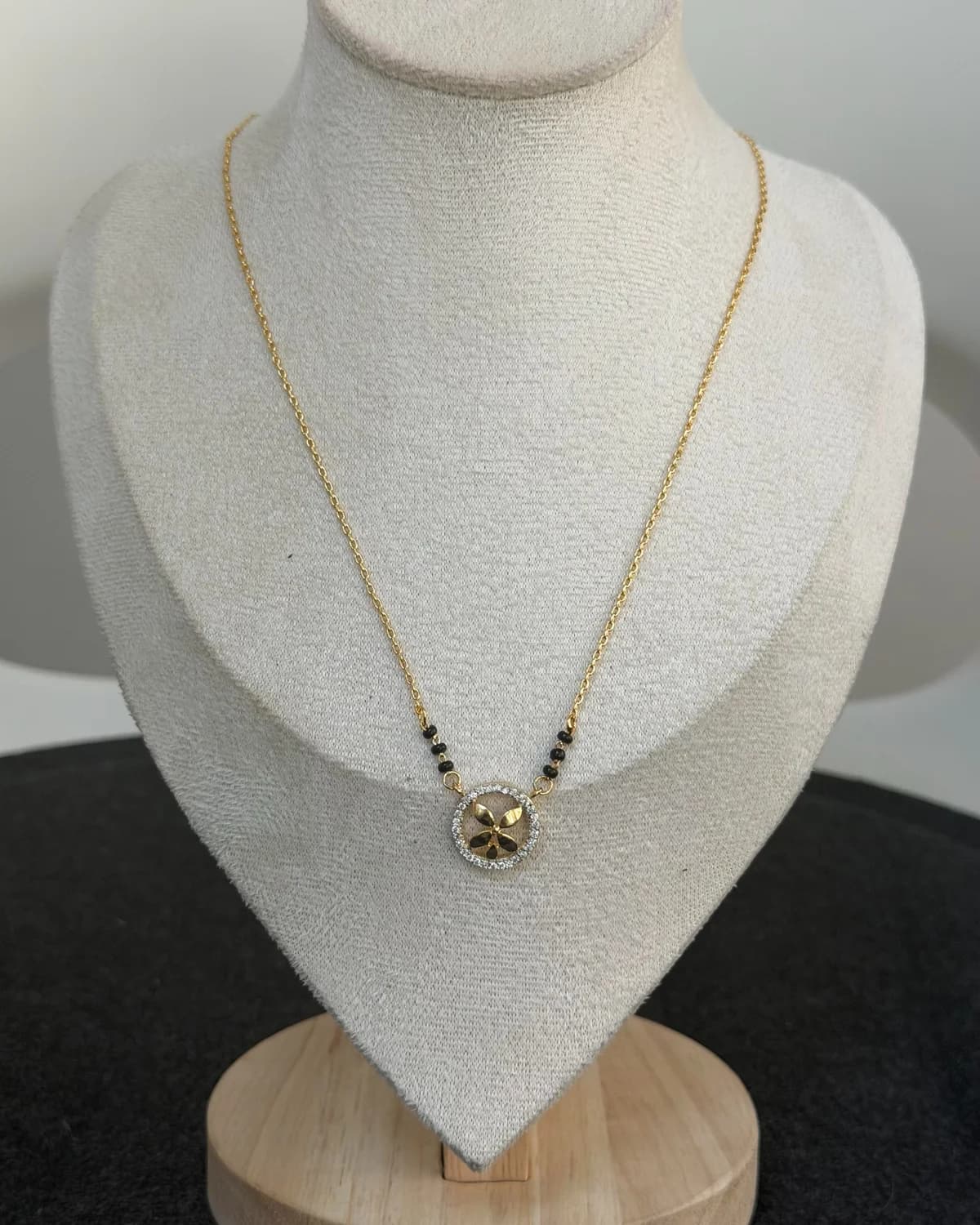 Flower CZ Black Beads Chain