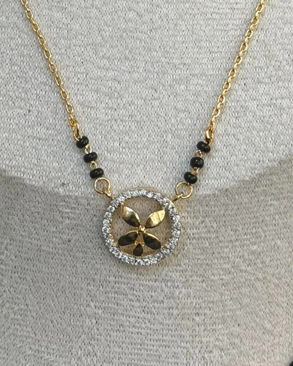 Flower CZ Black Beads Chain