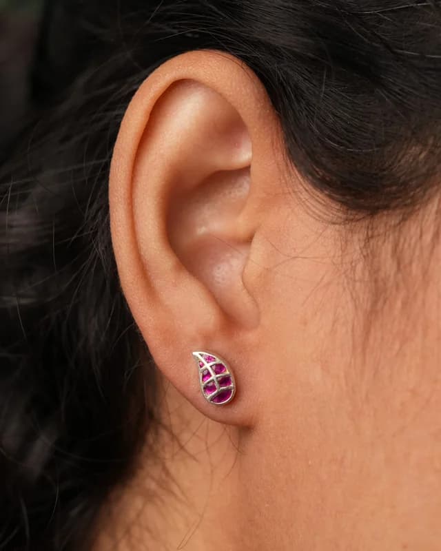 Ruby Leaf Studs