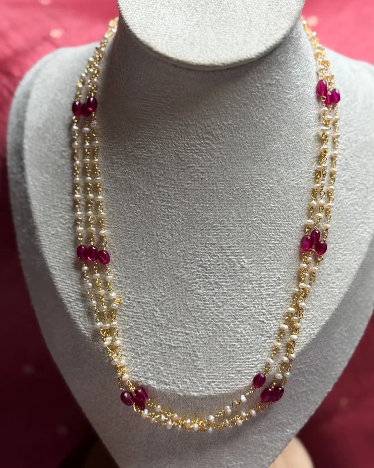 Pink Beads Pearl Mala