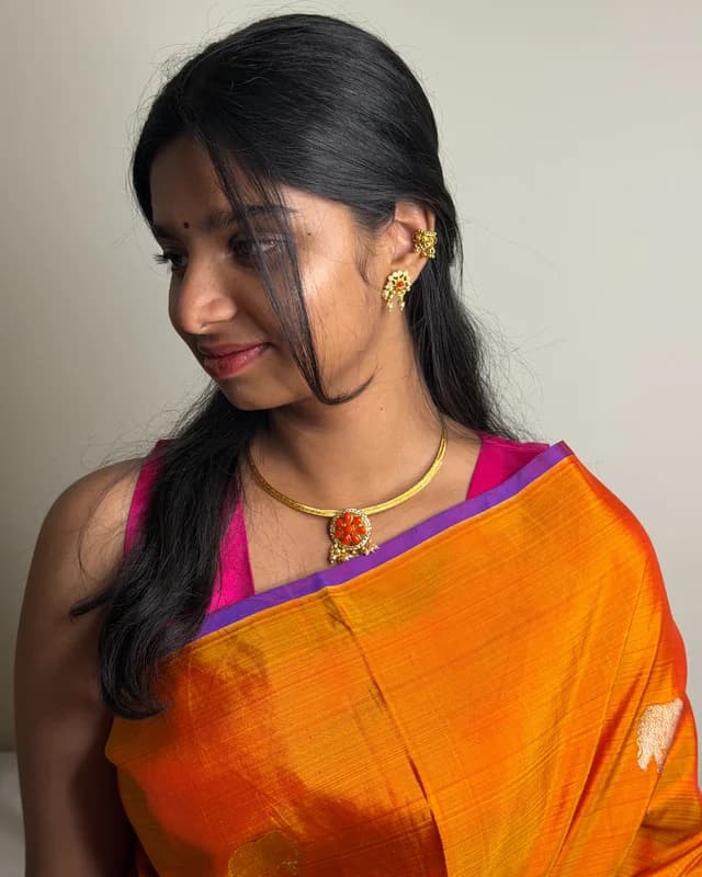 Gold kanti with Orange Pendant