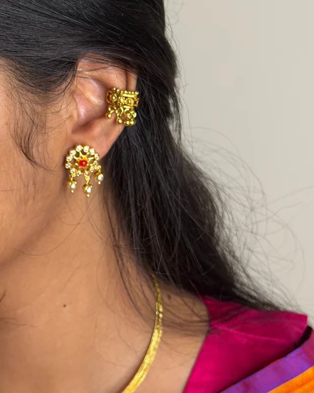 Gold kanti with Orange Pendant