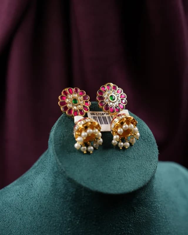 Floral Kundan Jhumkas