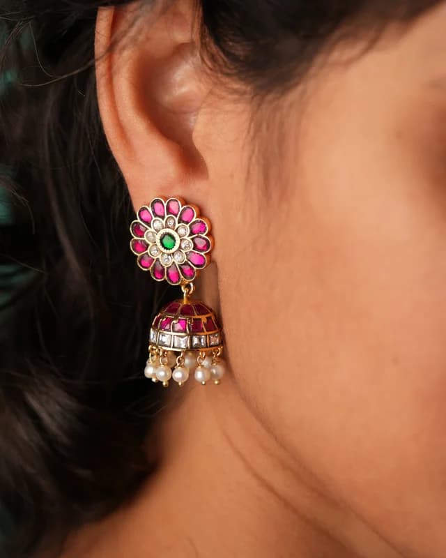 Floral Kundan Jhumkas